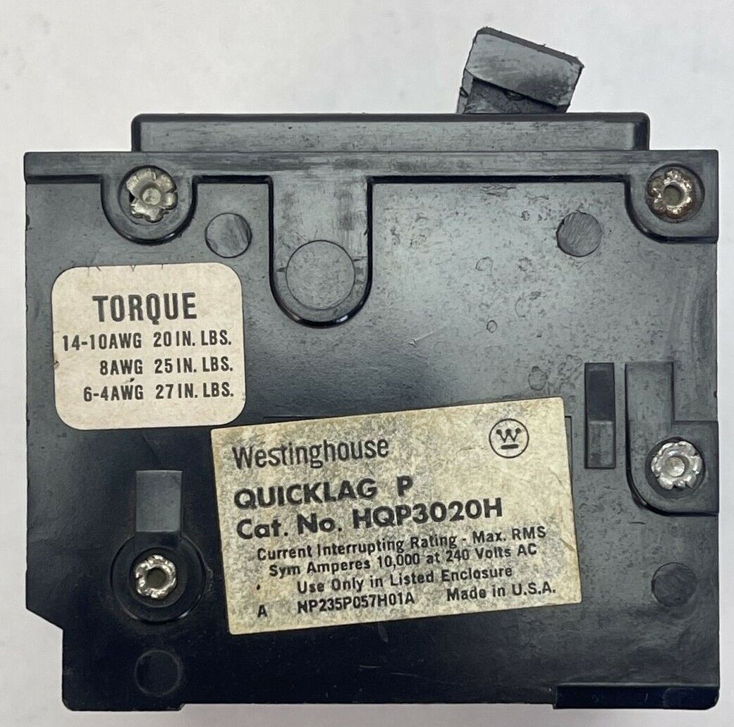 WESTINGHOUSE HQP3020H CIRCUIT BREAKER 20AMP 240VAC 3P