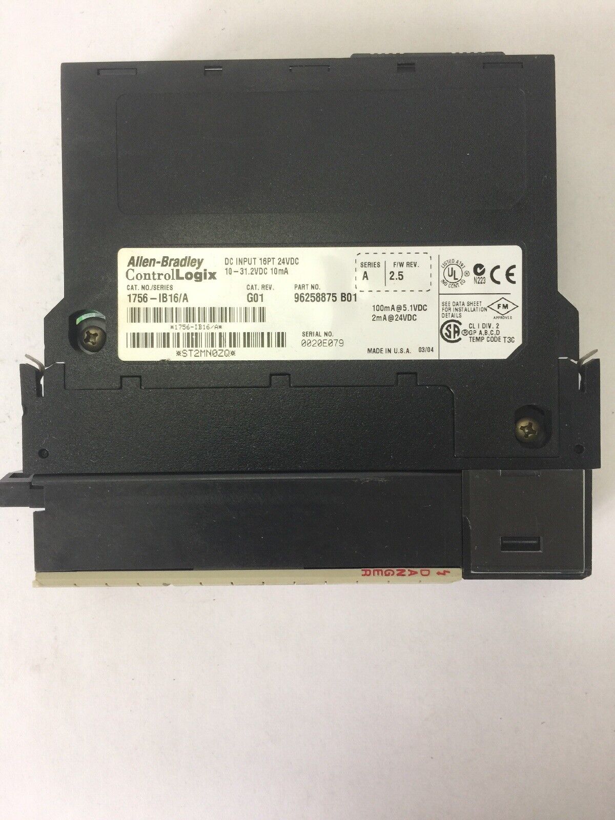 ALLEN BRADLEY 1756-IB16 DC INPUT 16PT 24VDC 10-31.2VDC 10mA SER A F/W REV. 2.5