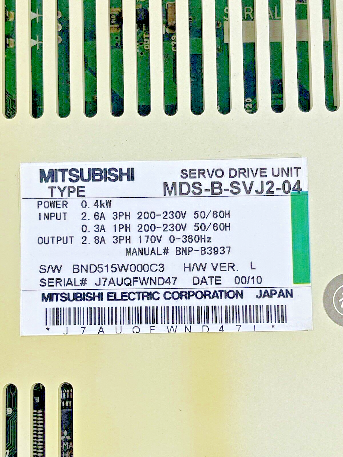 MITSUBISHI - MDS-B-SVJ2-04 - SERVO DRIVE UNIT/ AMPLIFIER -2.8A, 230 VAC, 50/60HZ