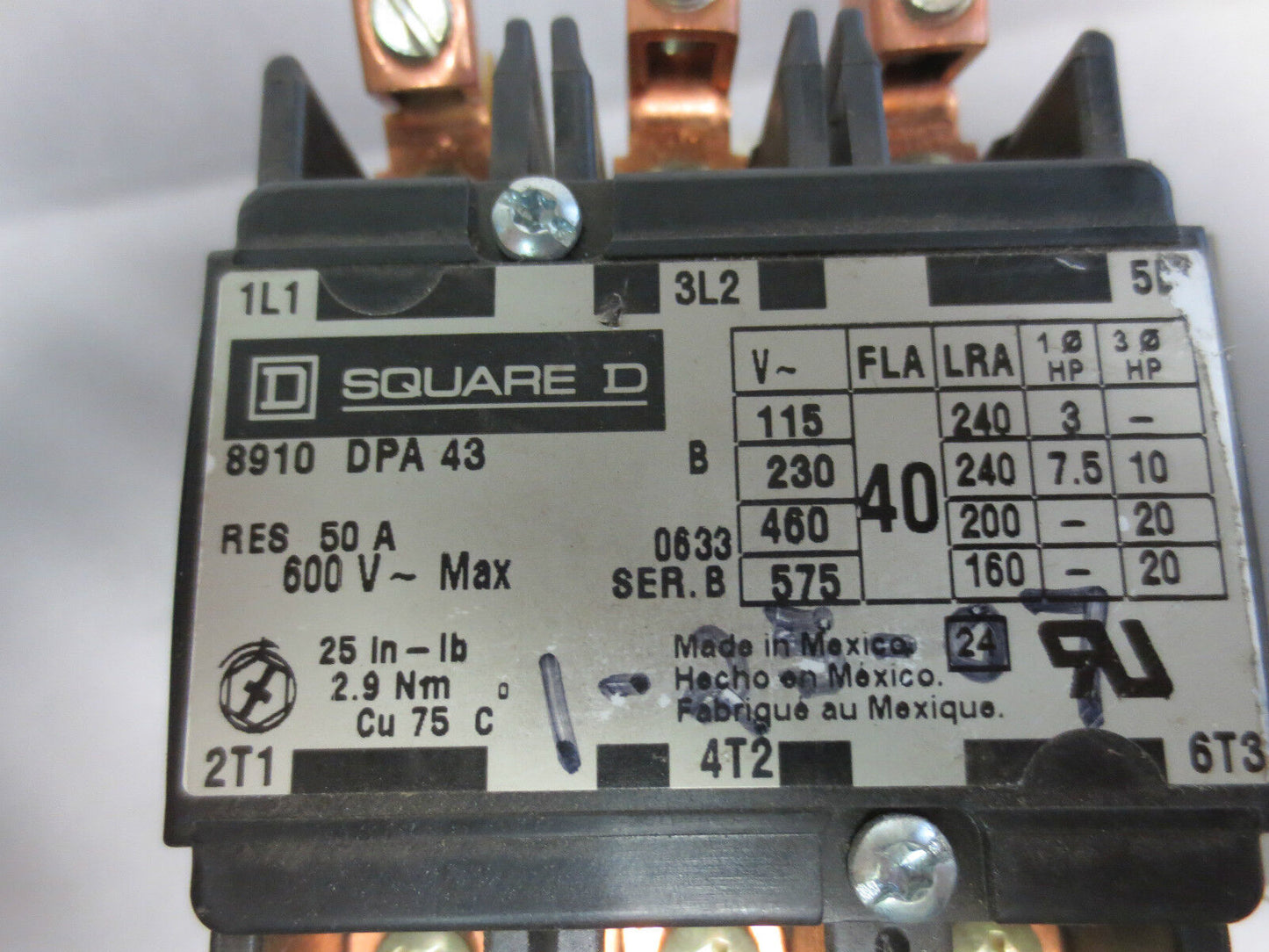 SQUARE D 8910 DPA 43 CONTACTOR / CONTROLLER 8910DPA43 Ser. B + 9999 D11