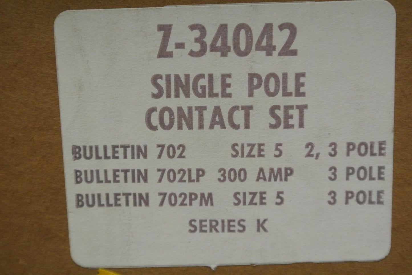 ALLEN-BRADLEY Z-34042 SINGLE POLE CONTACT SET / SIZE 5 / LACKS 3 SMALL Pcs / NEW