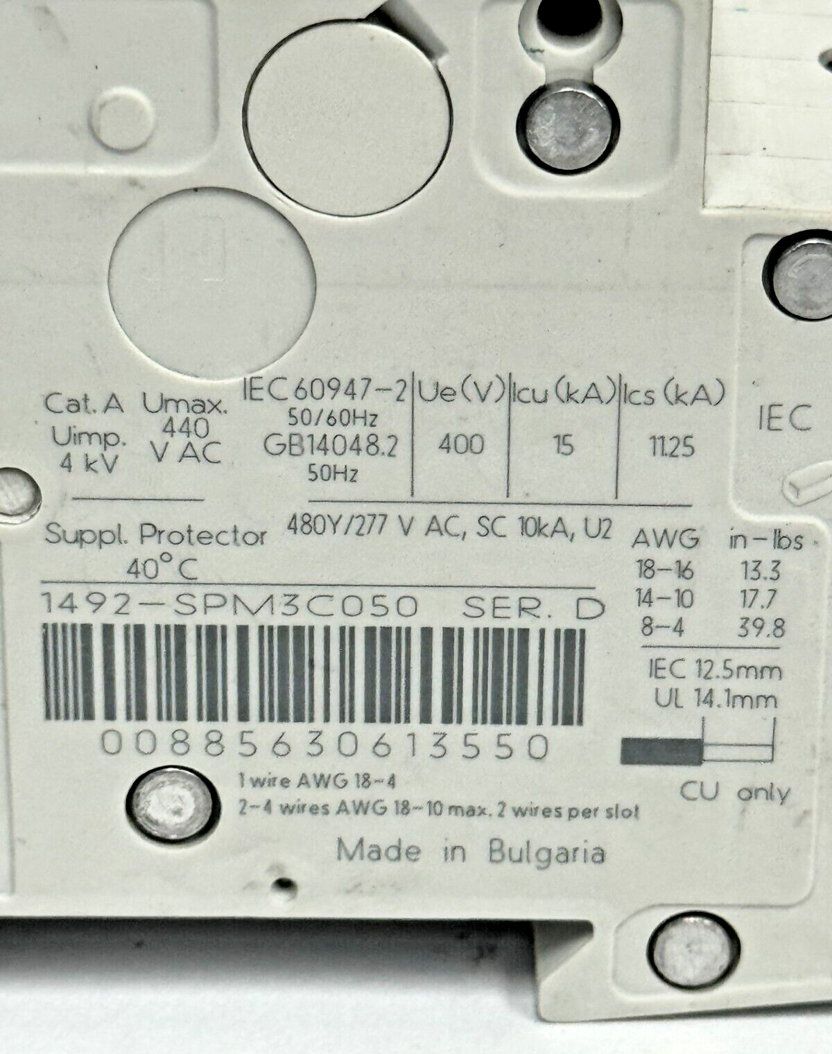 ALLEN-BRADLEY - 1492-SPM3C050 SER. D - CIRCUIT BREAKER - 3 P, 5 A, 277 V