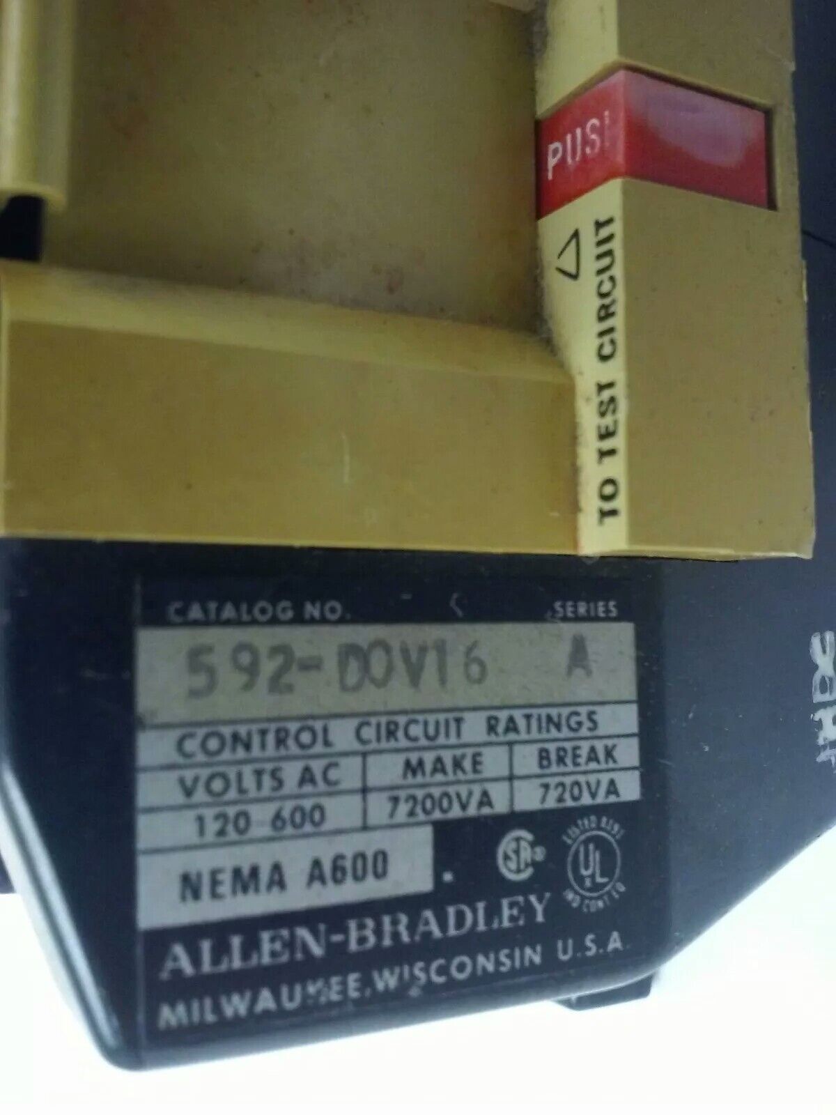 ALLEN BRADELY 592-DOV16 SERIES A, OVERLOAD RELAY, 600V, NEMA A600, 592-DOV, USED