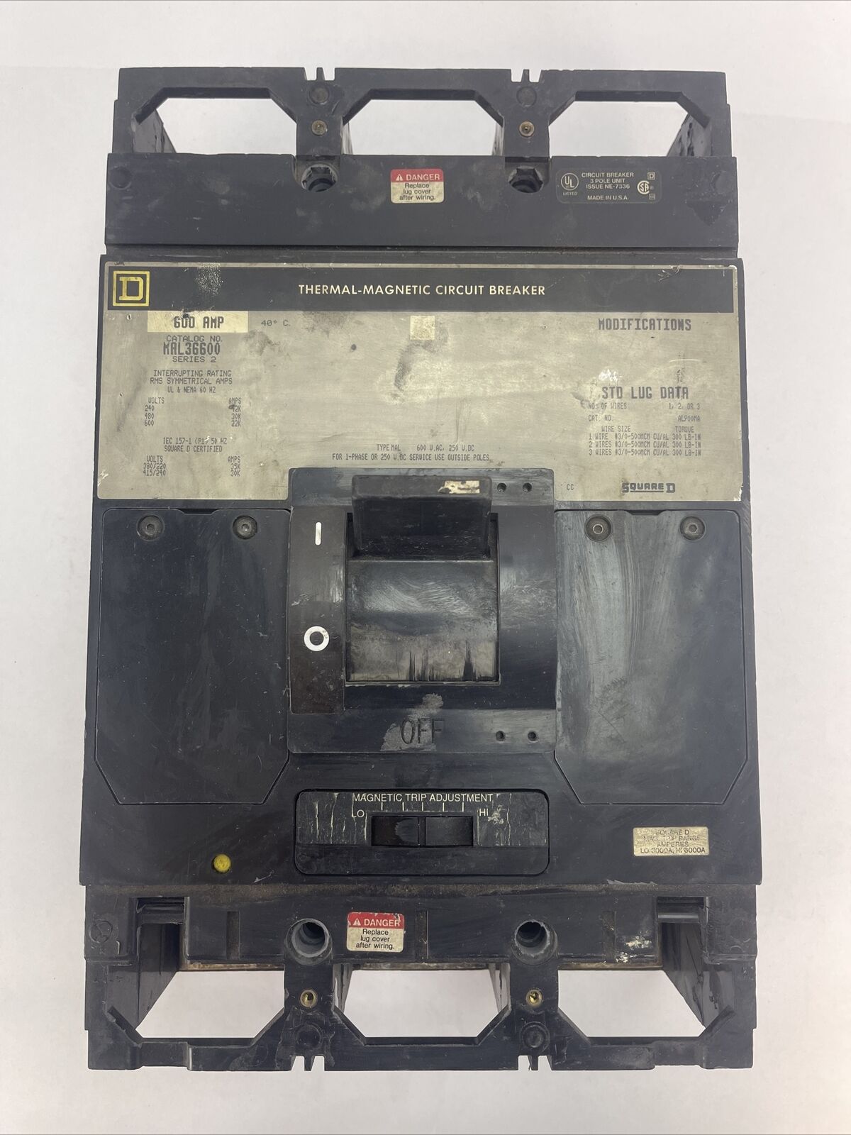 SQUARE D MAL36600 THERMAL MAGNETIC CIRCUIT BREAKER 600AMP 600VAC 250VDC 3P SER 2