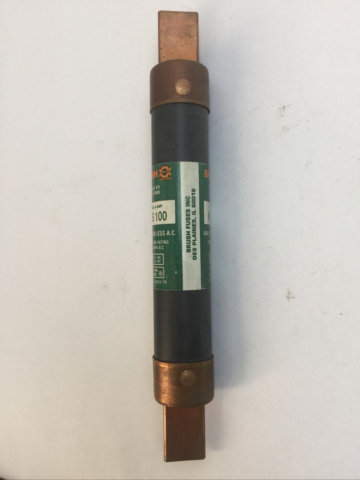 BRUSH KOS100 CLASS K5 ONE TIME FUSE 100AMP 600VAC