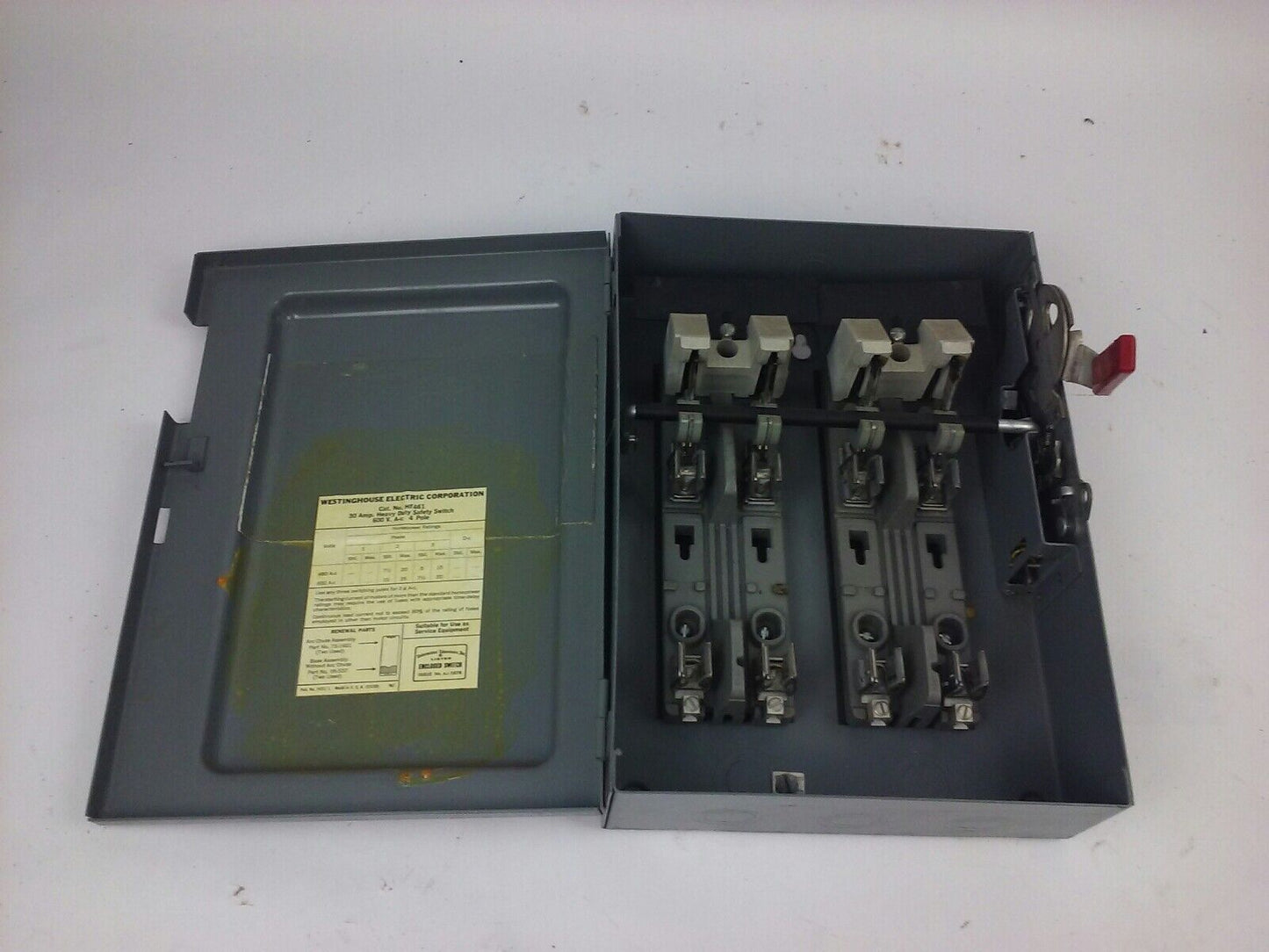 WESTINGHOUSE HF461 SAFETY SWITCH, 30A, 600V, 4P FUSIBLE, 25 H.P., NEW