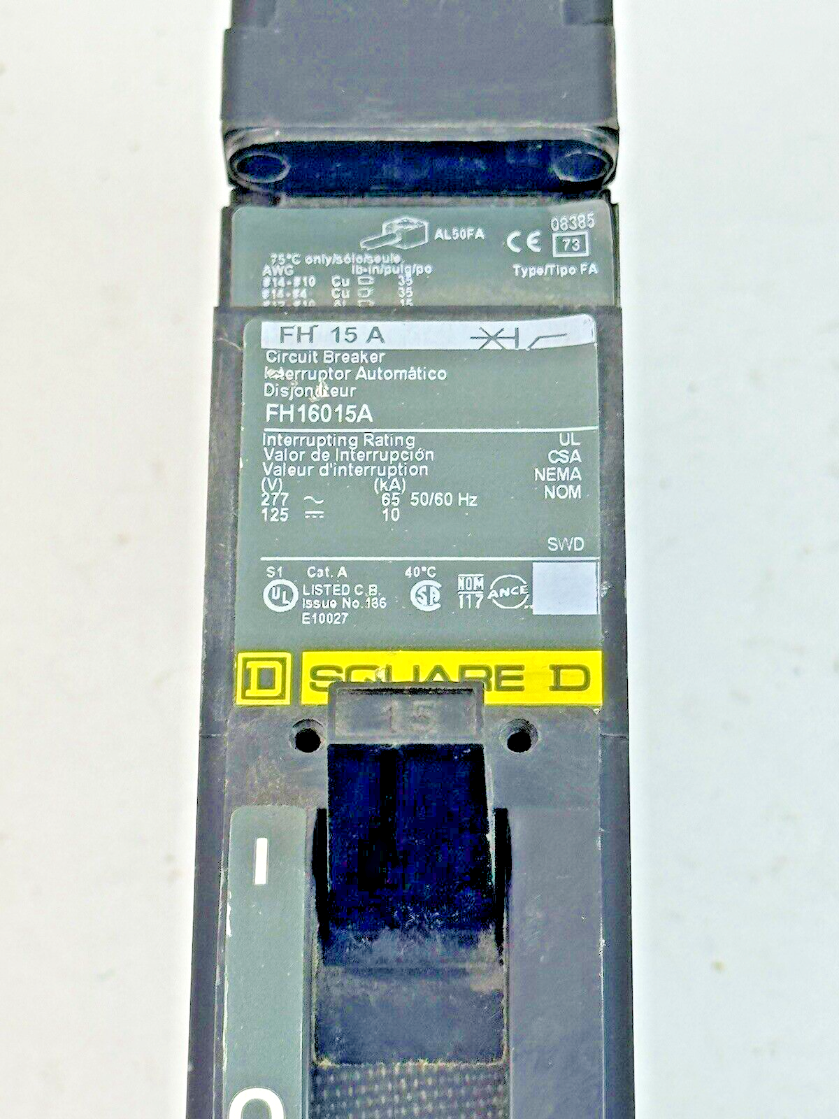 SQUARE D - FH16015A - I-LINE MOLDED CASE CIRCUIT BREAKER - 1 POLE/ 15 A/ 277VAC