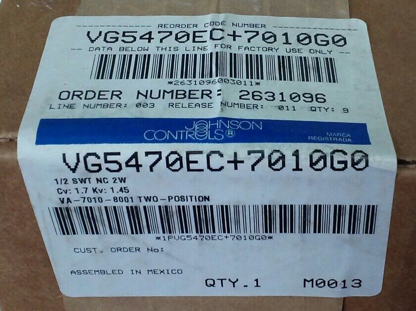 Johnson Controls VG5470EC+7010G0 (VG5470EC7010G0) - NEW IN BOX