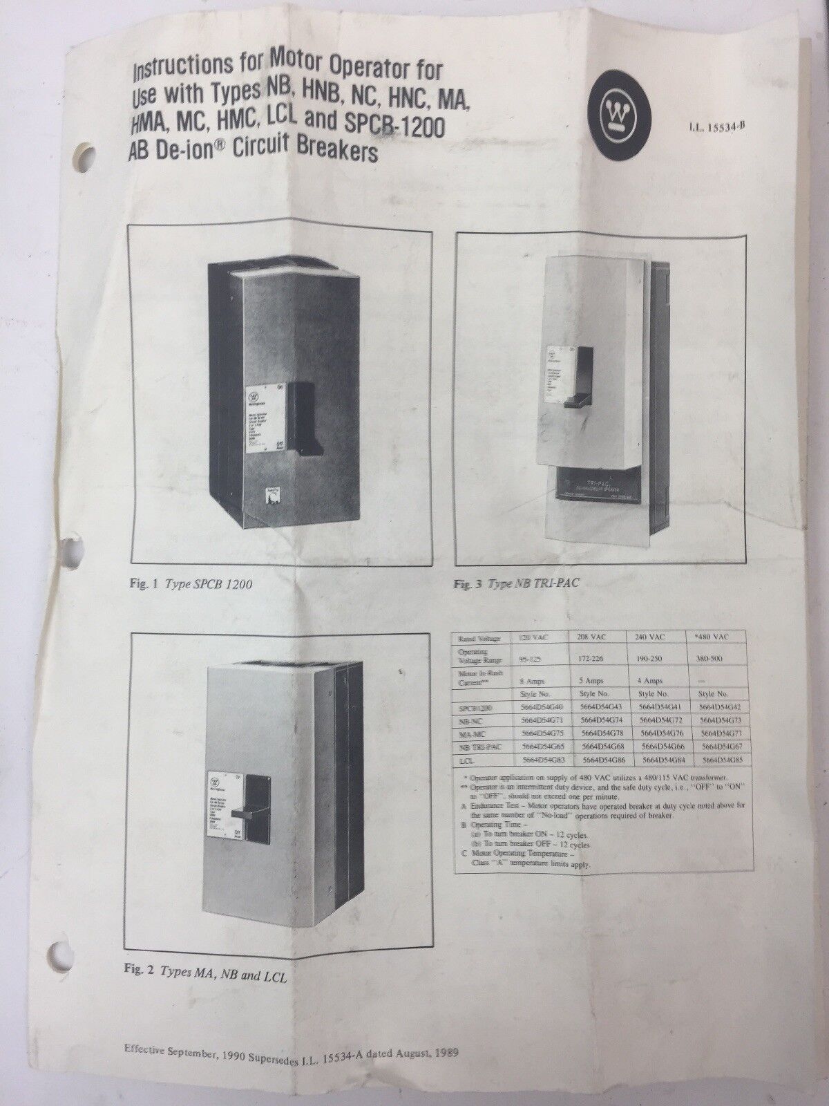 WESTINGHOUSE 5664D54G MOTOR OPERATOR FOR AB DE-ION CIRCUIT BREAKER 2 OR 3 POLE