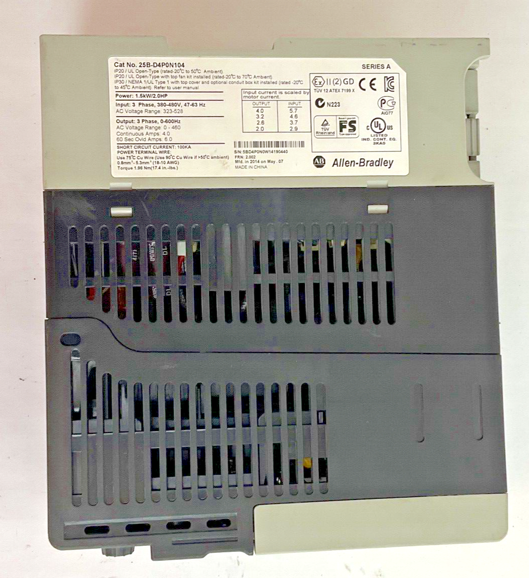 ALLEN BRADLEY 25B-D4P0N104 POWERFLEX 250 FRN:2.002 SER.A 480V 2HP AC DRIVE