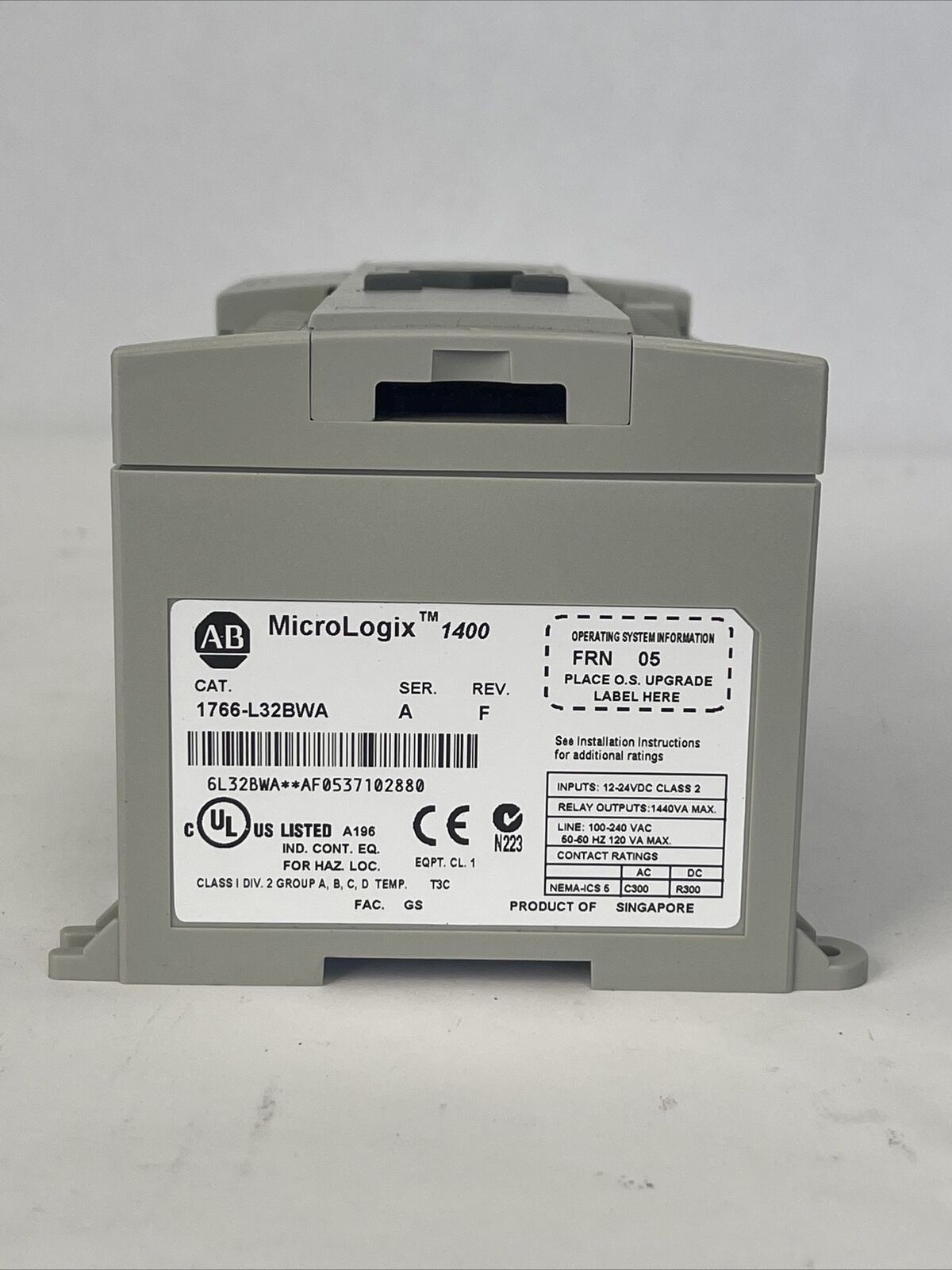 ALLEN BRADLEY 1766-L32BWA MICROLOGIX 1400 CONTROLLER SER A REV F FRN 05 24VDC