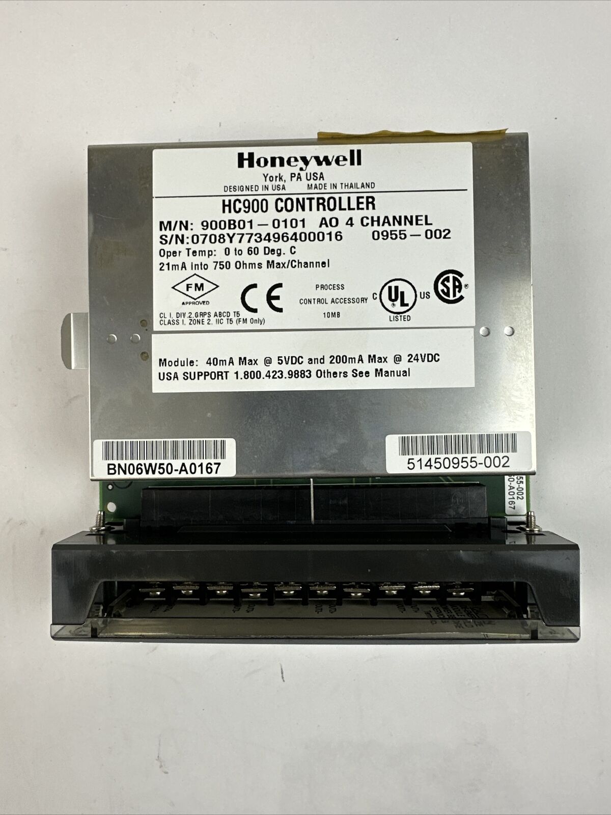 HONEYWELL 900B01-0101 ANALOG OUTPUT 4 CHANNEL MODULE 40mA @ 5VDC 200mA @ 24VDC