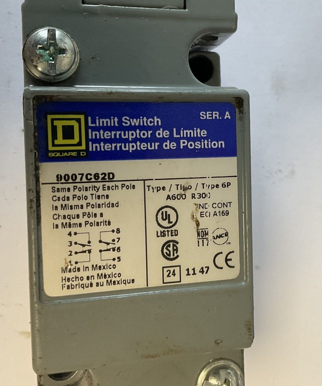 SQUARE D 9007C62D LIMIT SWITCH SER.A TYPE 6P