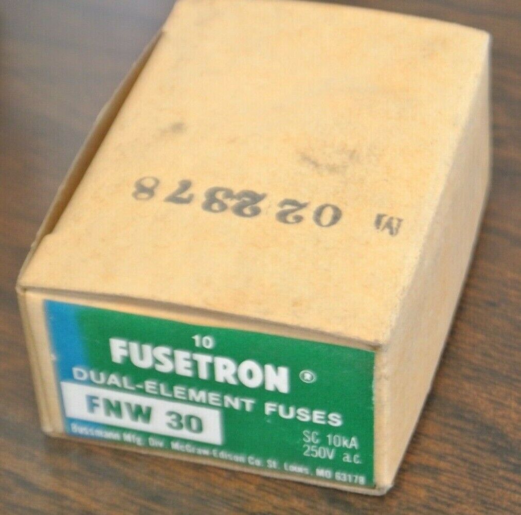 BOX of 10 / BUSS FNW30 FUSETRON FUSES / 30A / 250VAC / NEW SURPLUS