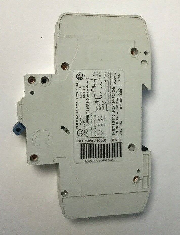 ALLEN BRADLEY 1489-A1C200 SER.A CIRCUIT BREAKER 277VAC 20A ***(LOTOF5)***
