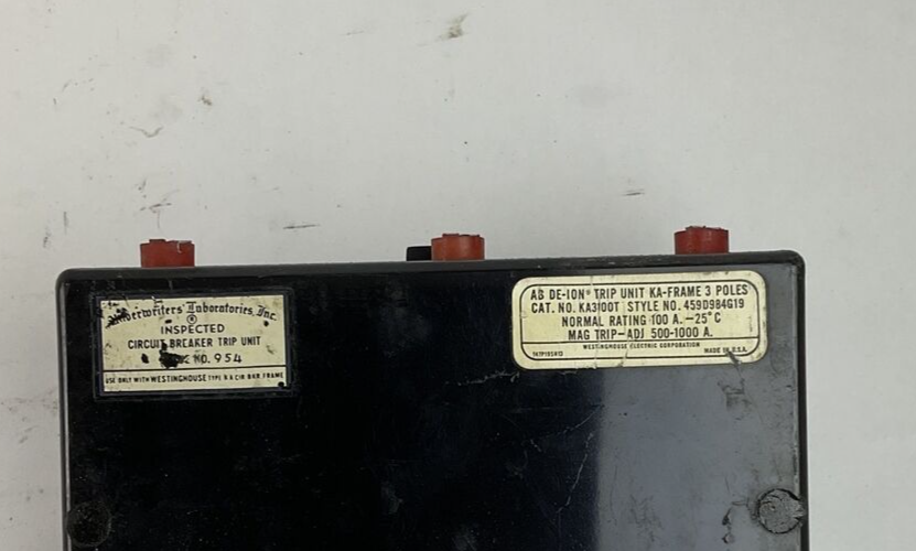 WESTINGHOUSE KA3100T TRIP UNIT MAG TRIP-ADJ 500-1000A 3POLE 100A