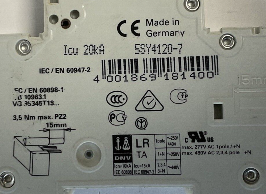 SIEMENS 5SY41 MCB C20 CIRCUIT BREAKER 230/400V 20KA