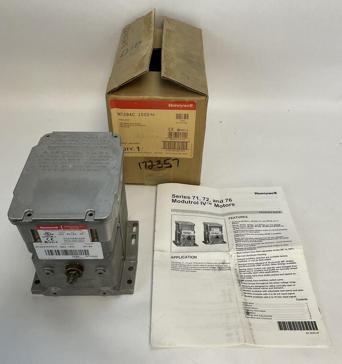 HONEYWELL M7284C1000 MODUTROL IV MOTOR 120V 50/60HZ 15VA ADJ STROKE 90-160 DEG