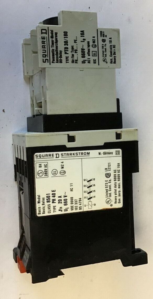 SQUARE D CLASS 9999 TYPE PTD30 PNUEMATIC TIMER MODULE W PH40E CONTACTOR