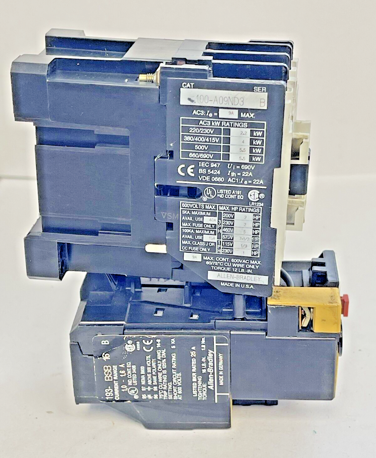 ALLEN BRADLEY - 100-A09ND3 SER. B CONTACTOR & 193-BSB 16 SER. B RELAY
