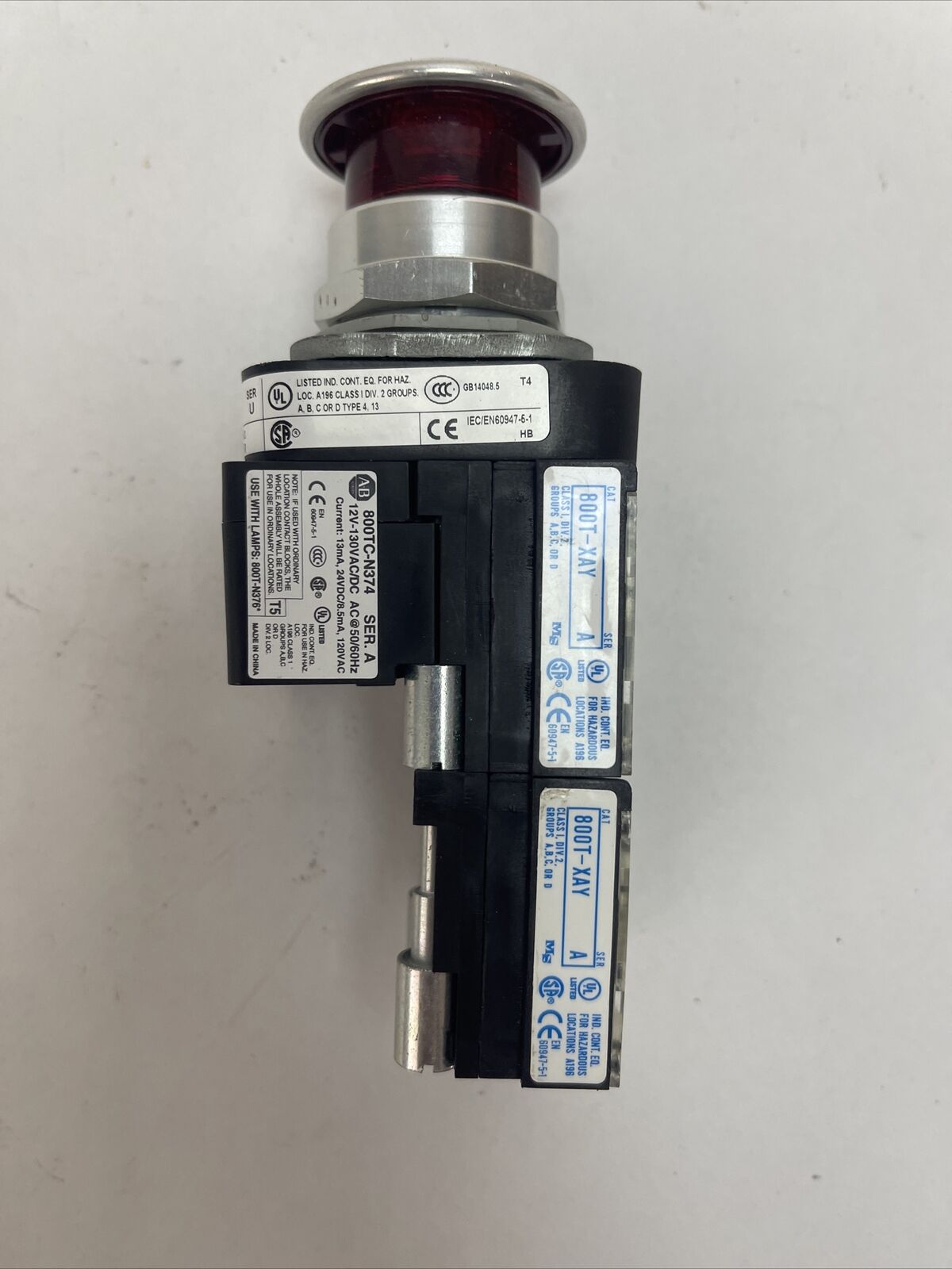 ALLEN BRADLEY 800T-FXQH2RG1Y PUSH PULL MUSHROOM BUTTON SER U INPUT 12...130V