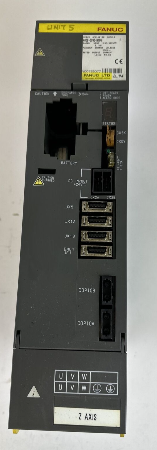 FANUC A06B-6096-H106 F SERVO AMPLIFIER INPUT 283-325VDC OUTPUT 230VAC