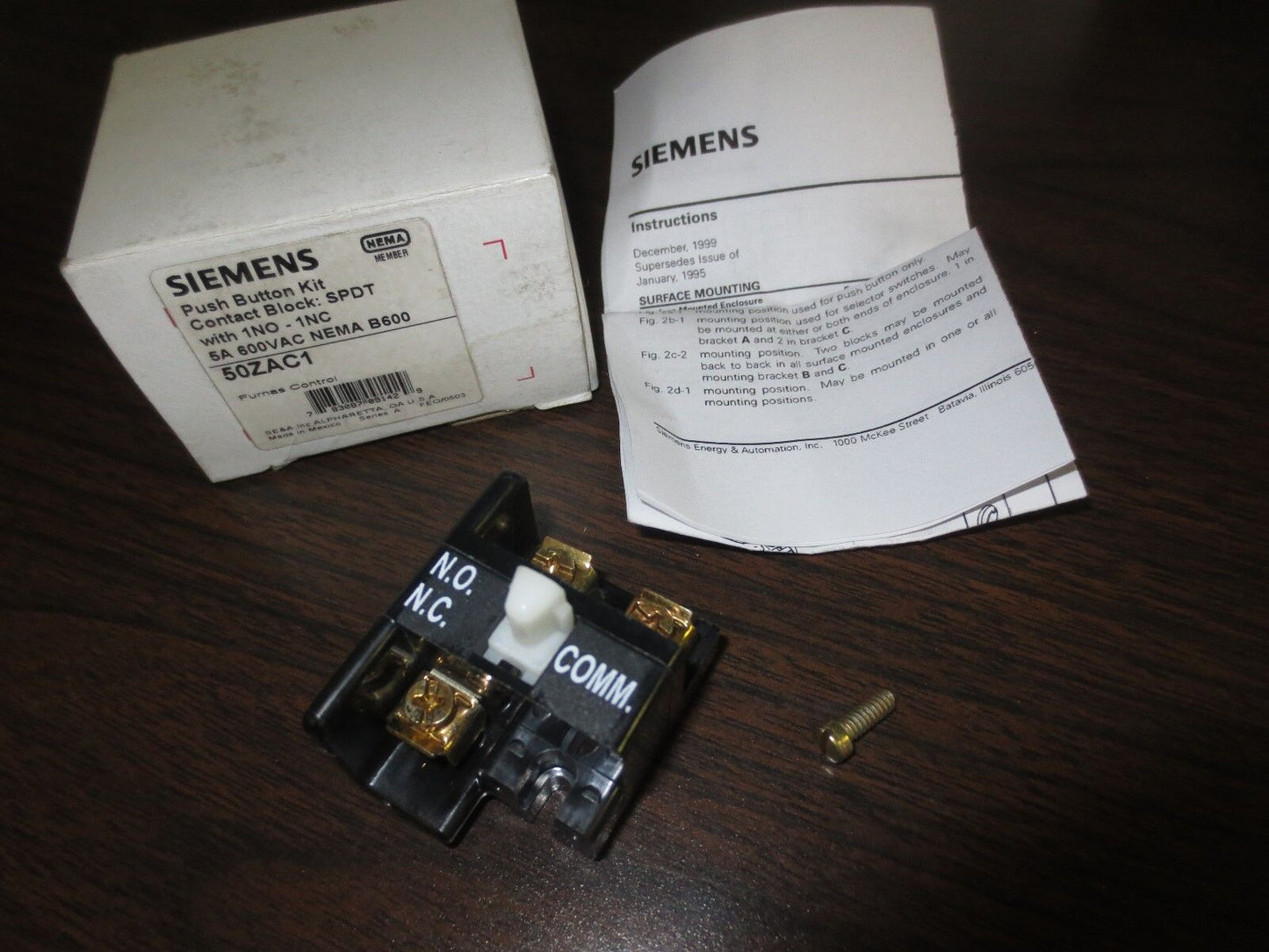 FURNAS 50ZAC1 PUSH BUTTON KIT, CONTACT BLOCK 1NO/1NC, 5A, 600VAC - NEW SURPLUS