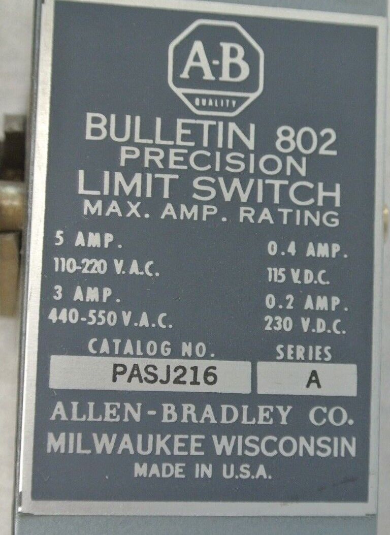 ALLEN-BRADLEY 802-PASJ216 PRECISION LIMIT SWITCH / LEFT HAND / NEW SURPLUS