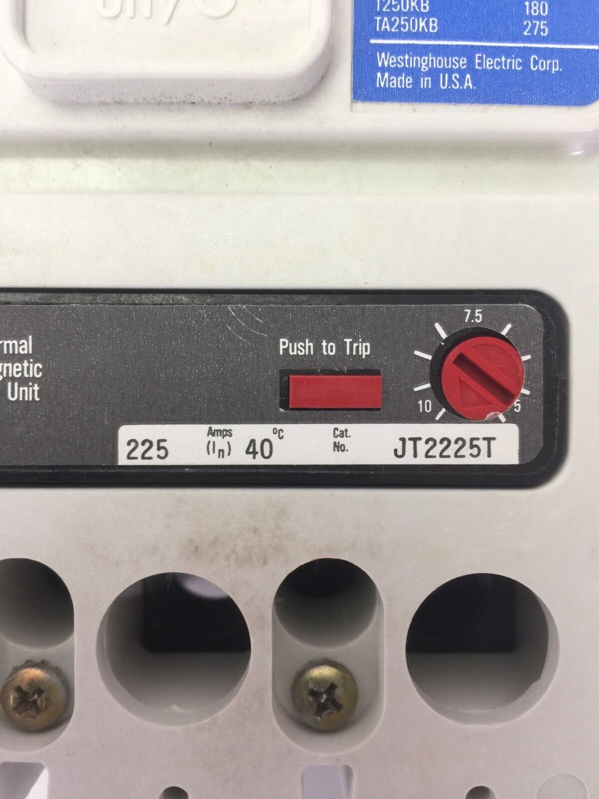 WESTINGHOUSE JDB2225W INDUSTRIAL CIRCUIT BREAKER SER C 225A 2P 600VAC 250VDC