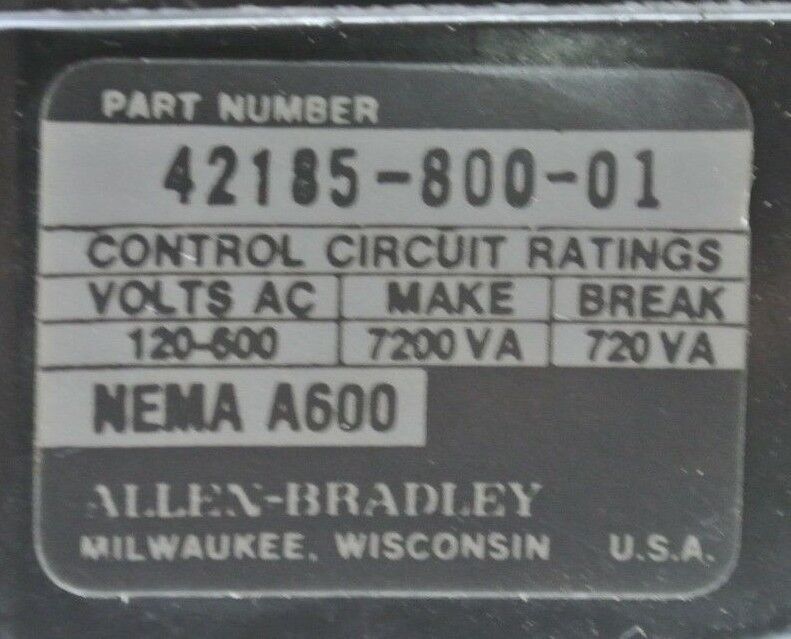 ALLEN-BRADLEY 42185-800-01 OVERLOAD RELAY 120-600VAC ***LOTOF2***