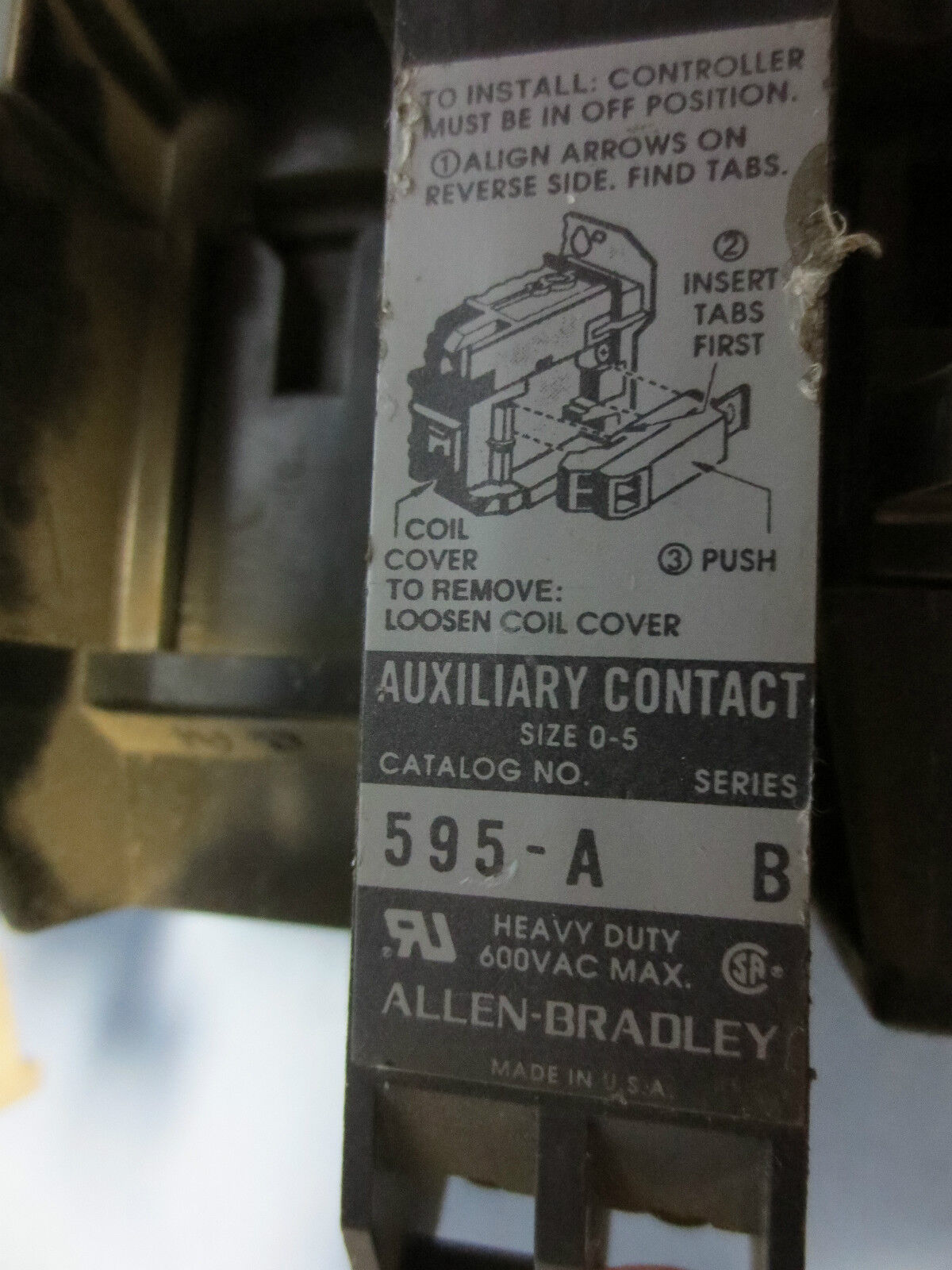 ALLEN-BRADLEY 509-A0D STARTER w/ 595-A,W38 STARTERS & 509-K04 SUPPRESSOR 509-AOD