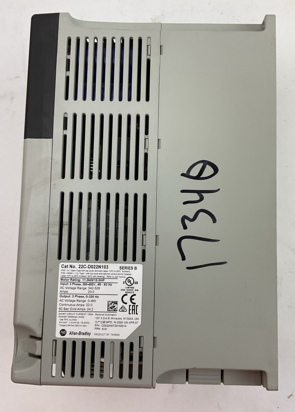 ALLEN BRADLEY 22C-D022N103 AC DRIVE SER B FRN 8.01 OUTPUT 0-460VAC