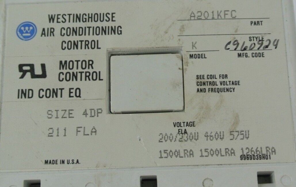 WESTINGHOUSE A201KFC MODEL K - DUAL AIR CONDITIONING MOTOR CONTROL SIZE 4DP