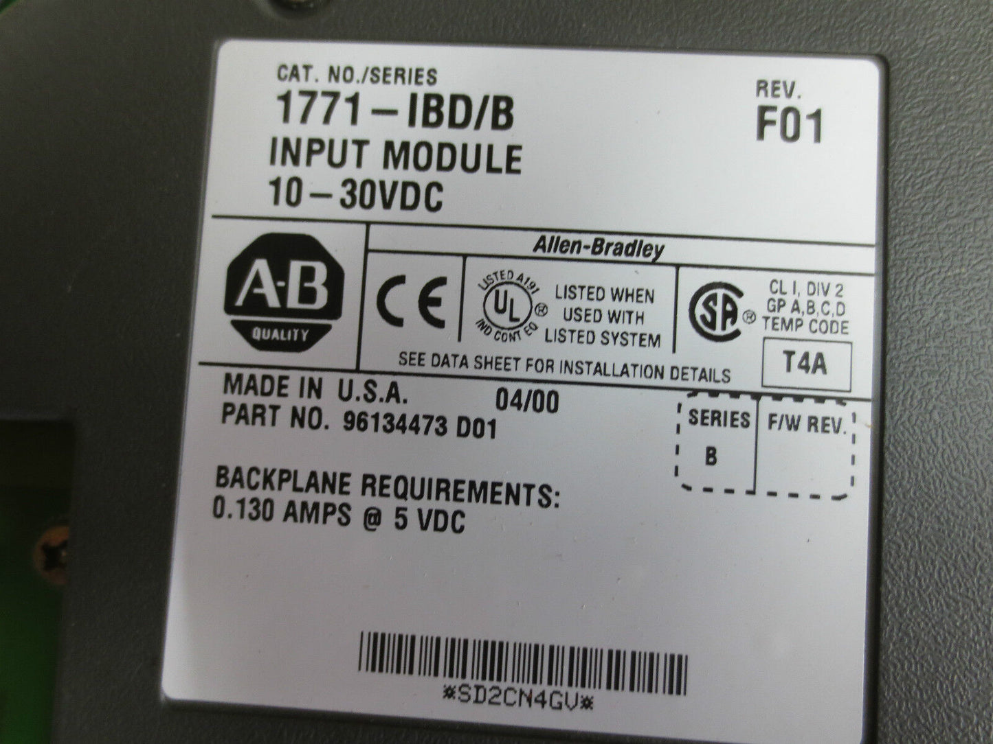 ALLEN-BRADLEY 1771-IBD/B INPUT MODULE 10-30VDC - Rev. F01