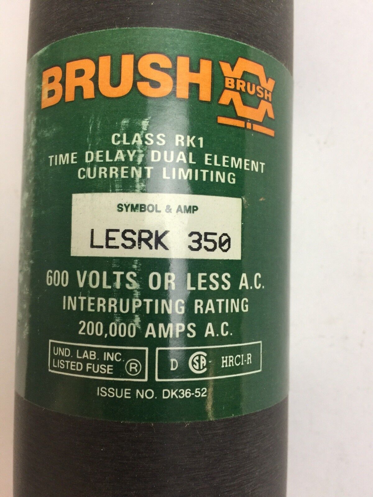 BRUSH LESRK350 TIME DELAY DUAL ELEMENT CURRENT LIMITING FUSE 350A 600VAC CLASS