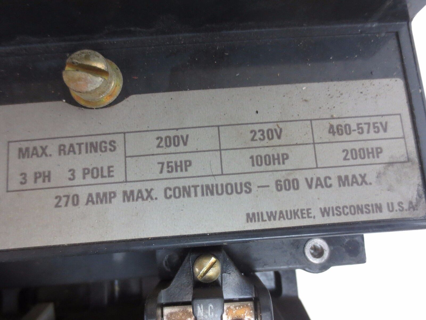 ALLEN-BRADLEY 40451-457-03-0236 SIZE 5 STARTER 270A MAX CONT. 75 to 200 HP