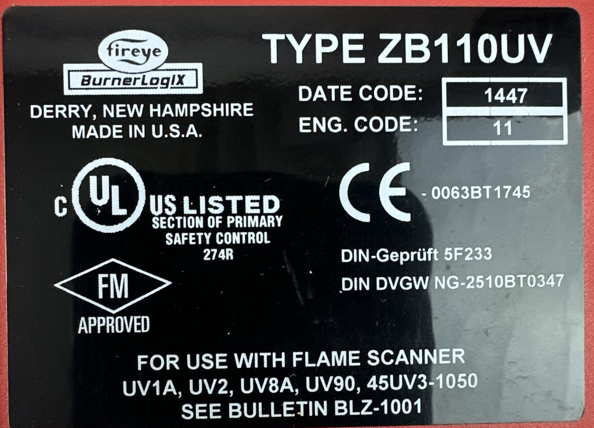 FIREYE BURNER LOGIX TYPE ZB110UV PRIMARY SAFETY CONTROL