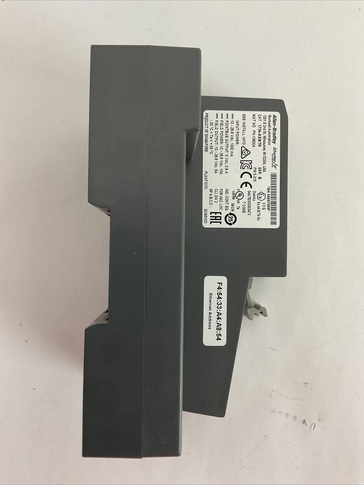 ALLEN BRADLEY 1734-AENTR SER B FW 5.015 COMMUNICATIONS ADAPTER MODULE POINT I/O