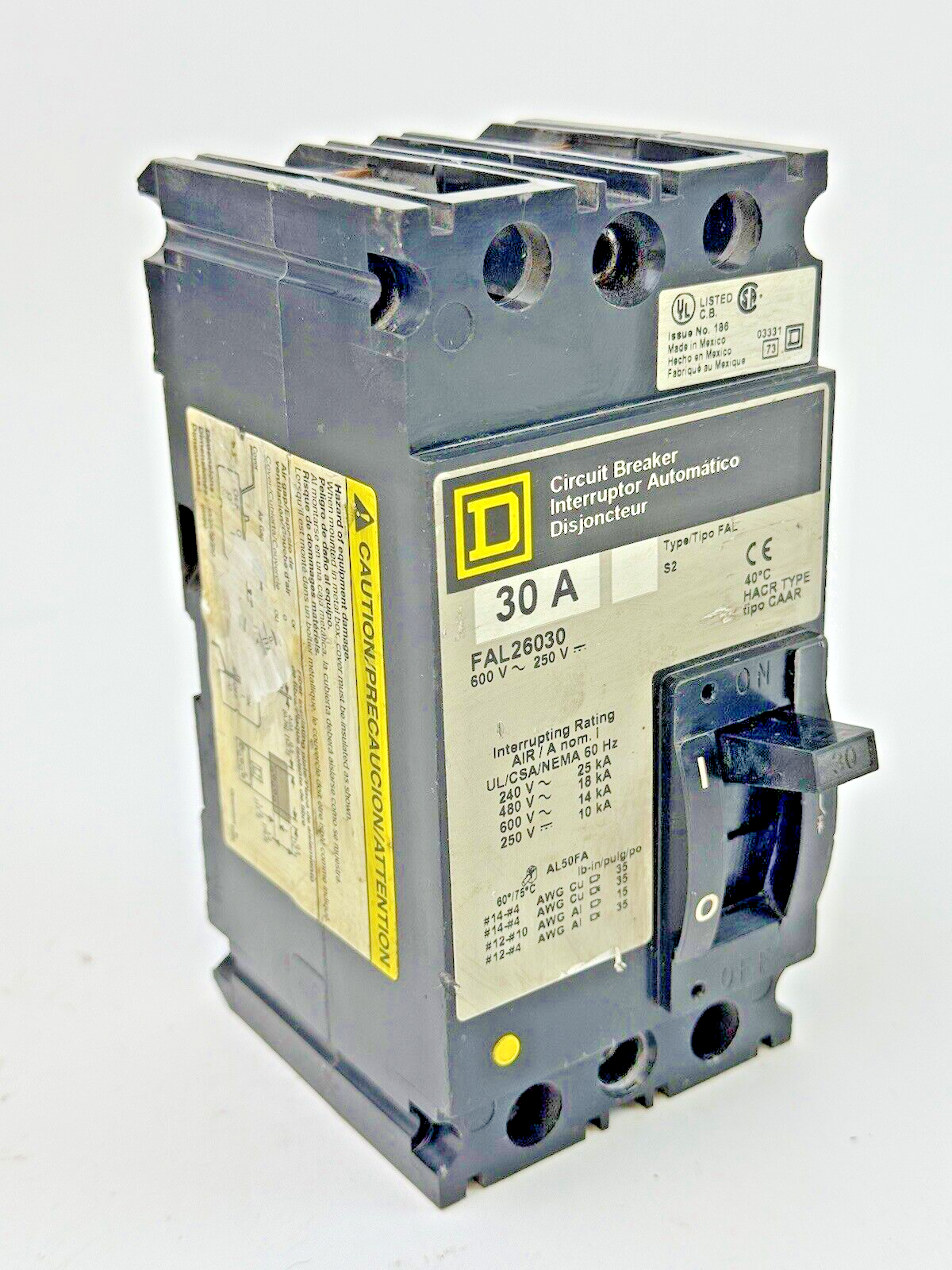 SQUARE D - FAL26030 - CIRCUIT BREAKER - 2 POLE/30A/600VAC/HACR TYPE