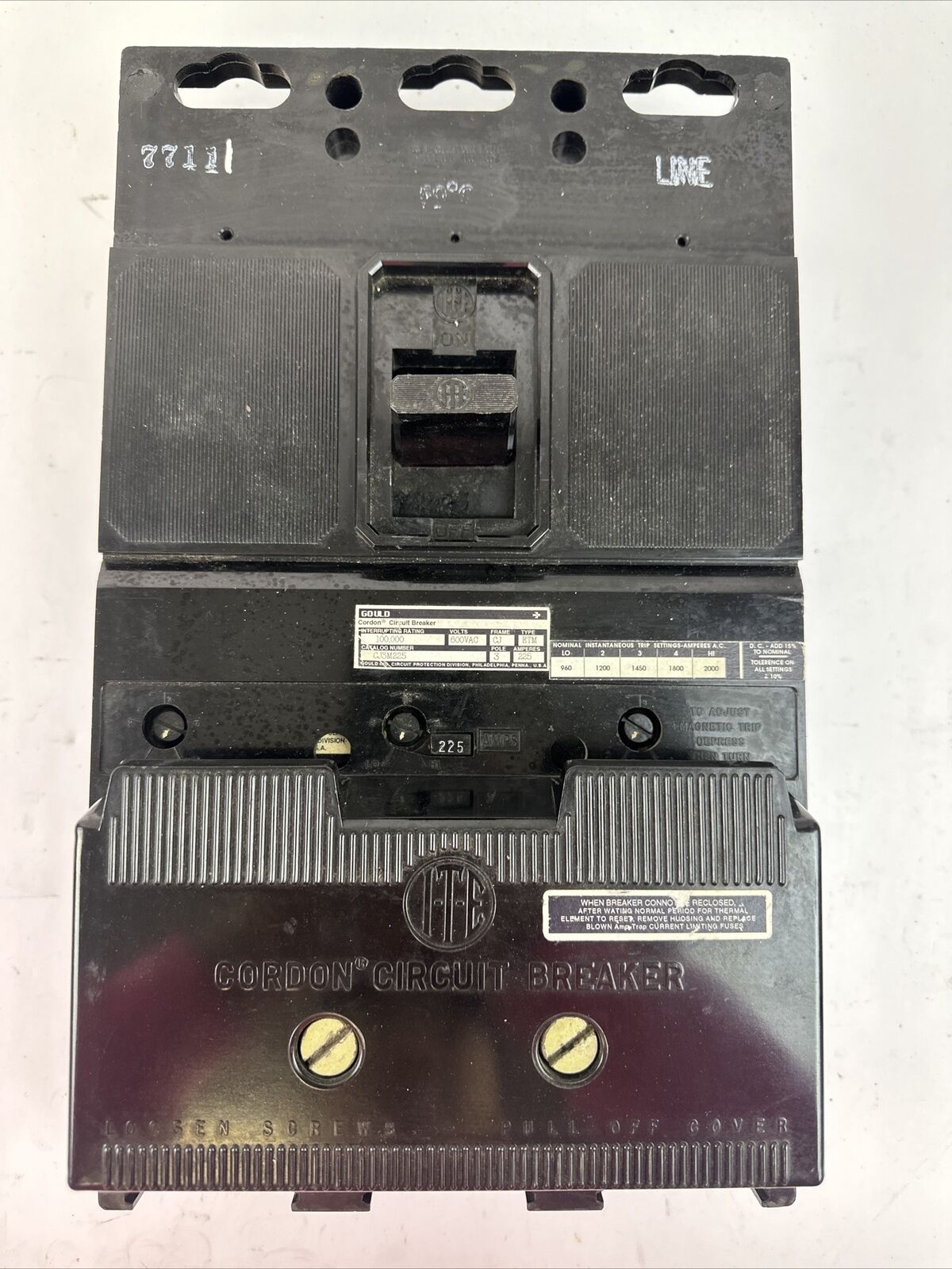 GOULD CJ3M225 CIRCUIT BREAKER 600VAC 225A 3POLE A6KA CURRENT LIMITING