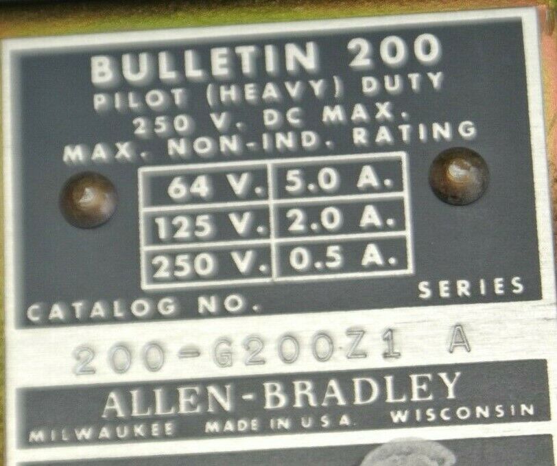 ALLEN-BRADLEY 200-G200Z1 TYPE G DC RELAY / 115-125VDC / 2 N.O. / NEW SURPLUS