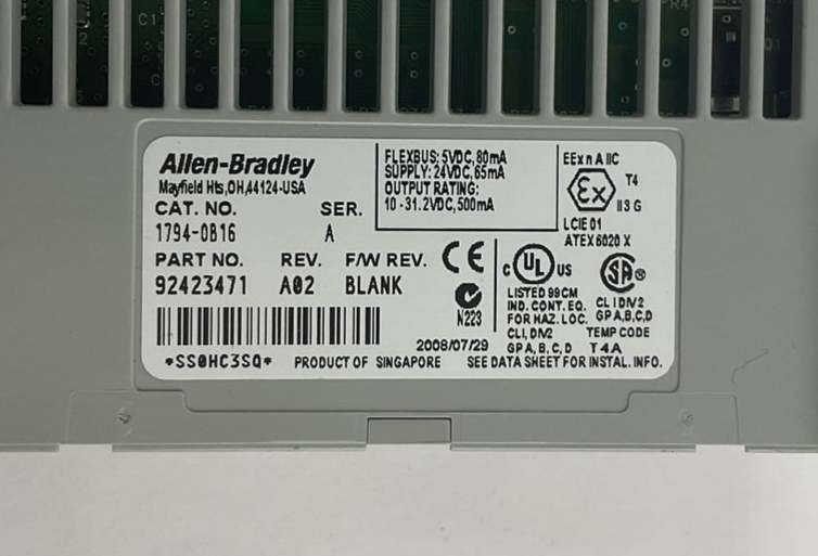 ALLEN BRADLEY 1794-OB16 SOURCE OUTPUT 24VDC SER.A REVA02 F/WREV. BLANK**LOTOF7**