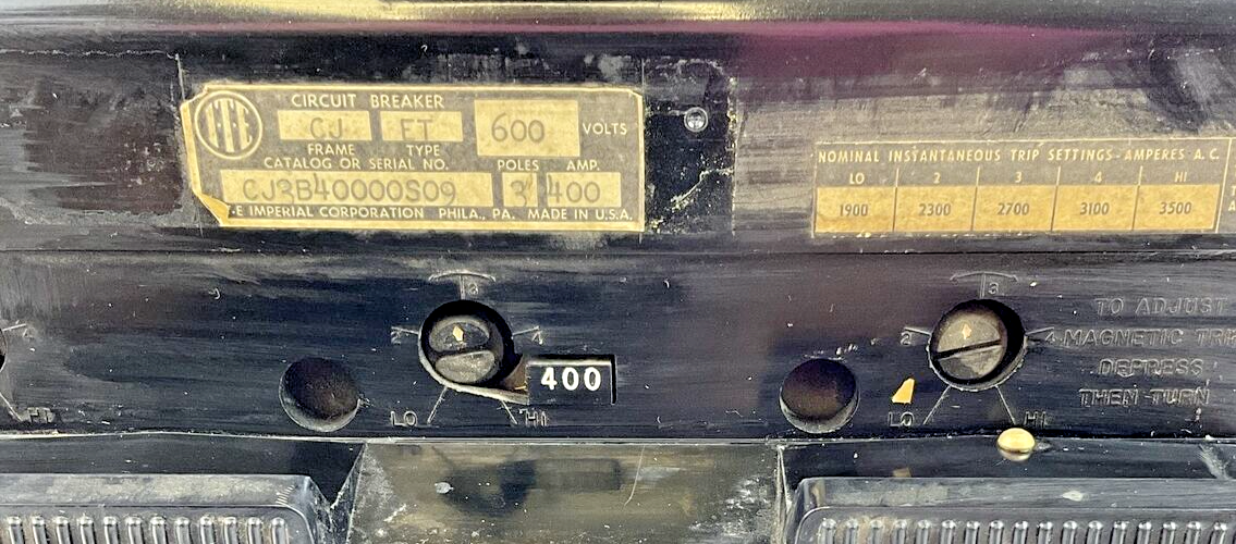 ITE CJ3B40000509 CIRCUIT BREAKER 400A 600VAC 3POLE FRAME CJ TYPE ET