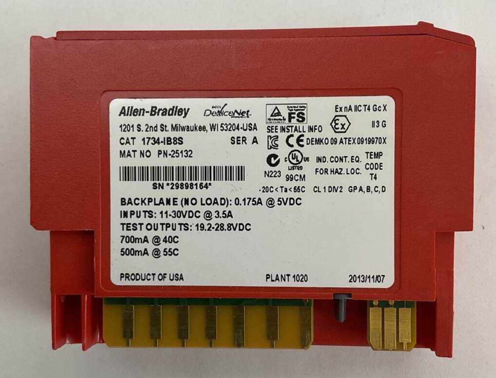 ALLEN BRADLEY 1734-IB8S INPUT MODULE SER A INPUT 11-30VDC @ 3.5A