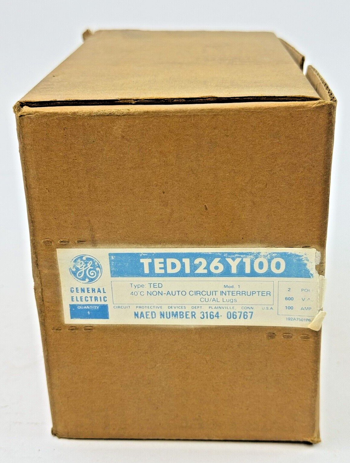 GE - TED126Y100 - MOLDED CIRCUIT BREAKER - 100 A, 600 VAC, 2 POLE - NEW