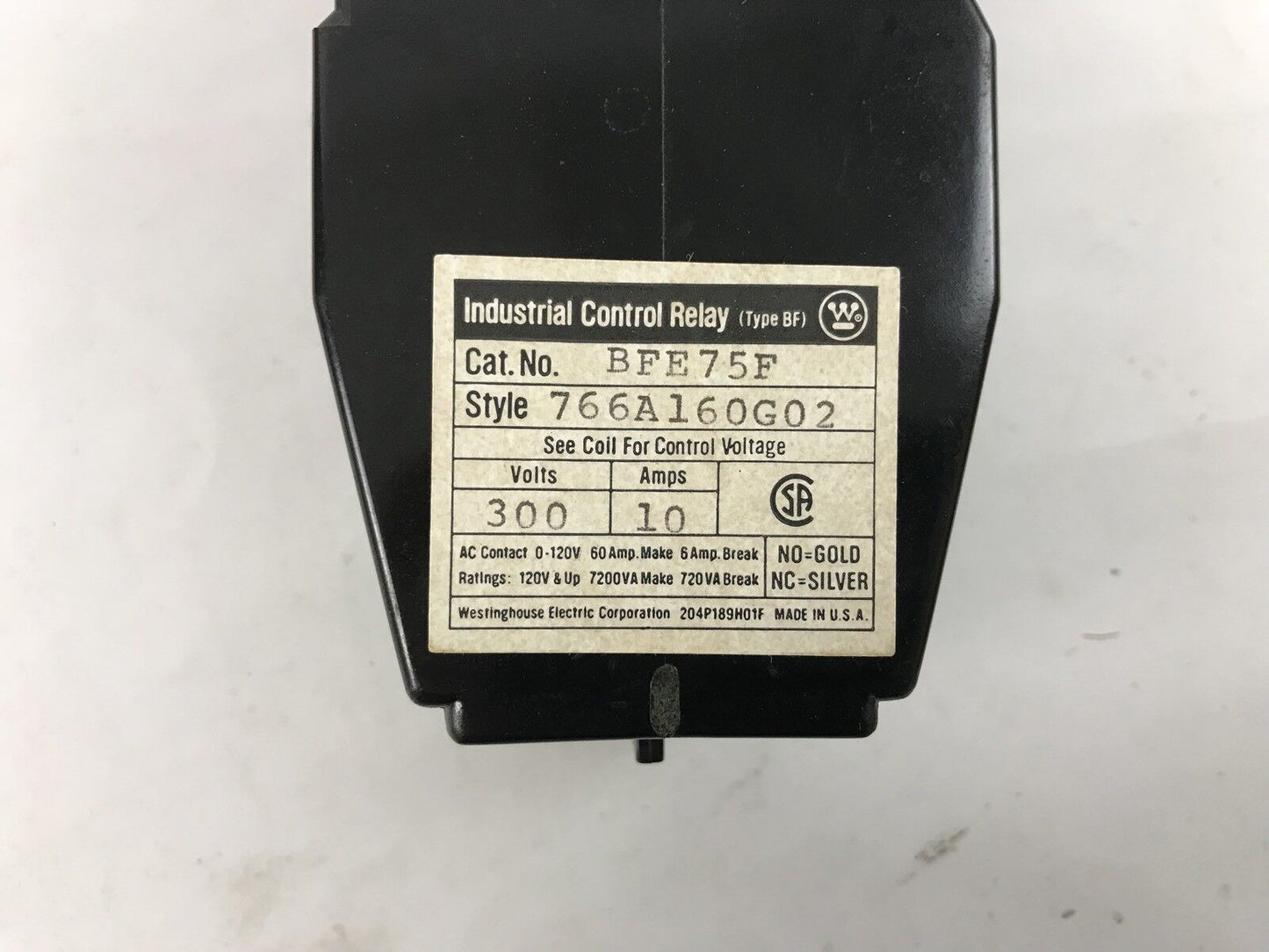 Westinghouse Industrial Control Relay BFE75F - 120V/110V Coil 178C603G01 - 10A
