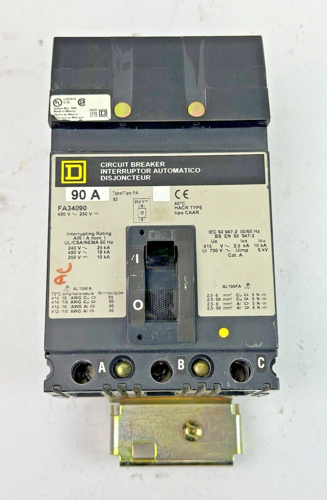 SQUARE D - FA34090 - I-LINE CIRCUIT BREAKER - 90A/3 POLE/480VAC - FA34090