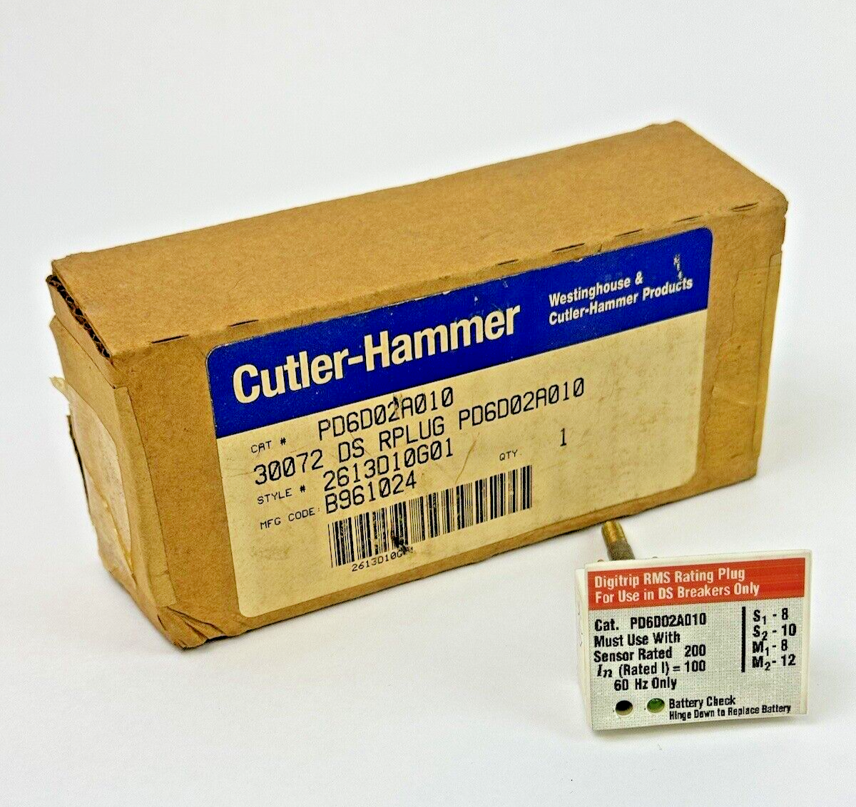 CUTLER-HAMMER - PD6D02A010 - DIGITRIP RMS RATING PLUG - 100 AMP - NEW OLD STOCK