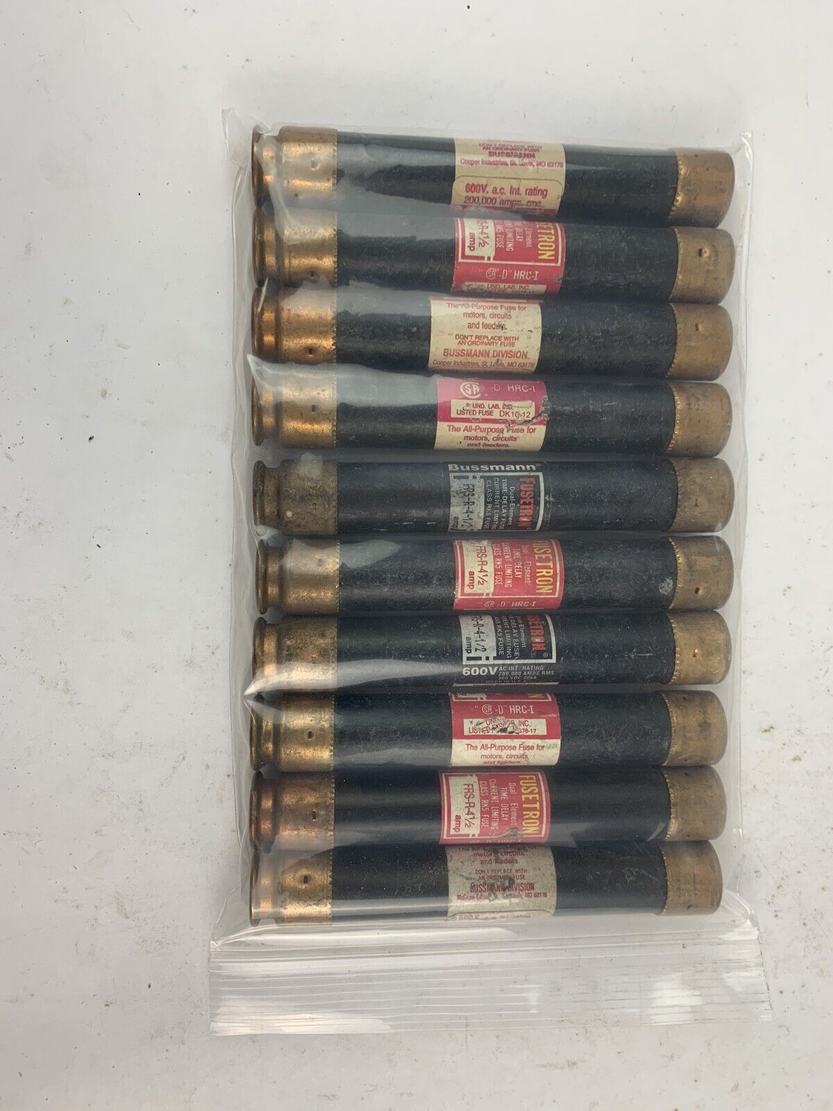 Bussmann Fusetron Dual-Element FRS-R-4 1/2 4 1/2A 600V Fuse "Lot of 10"