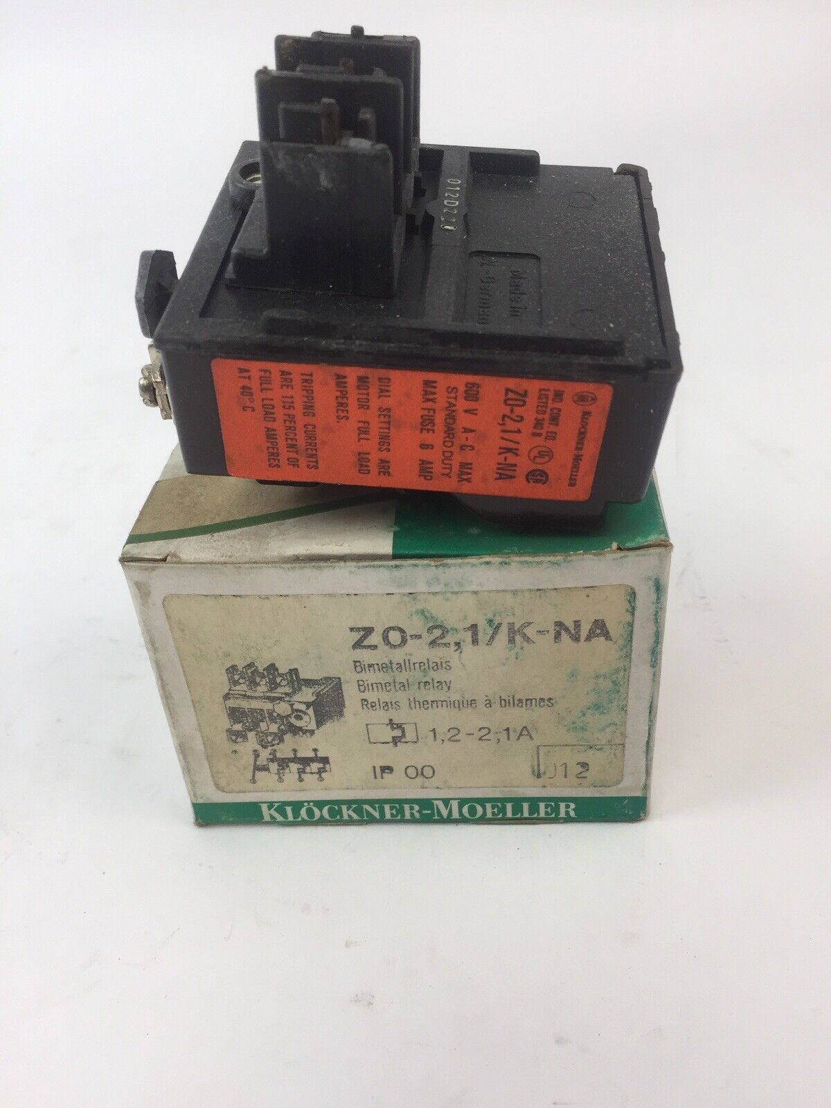 KLOCKNER MOELLER Z0-2,1/K-NA RELAY 600VAC 1.2-2.1AMP